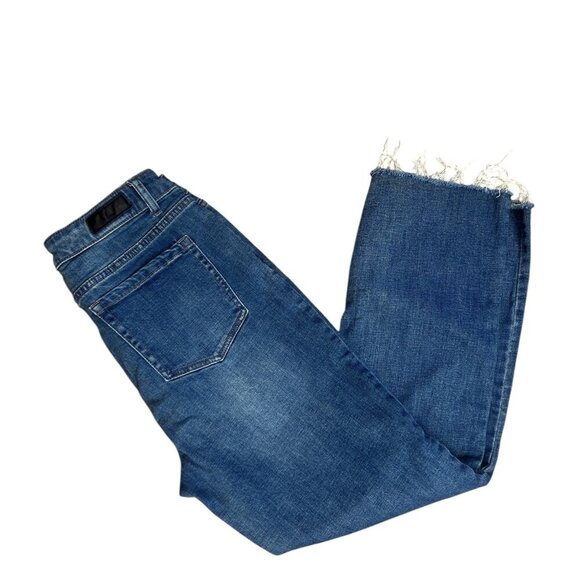 Kenneth Cole Blue Denim Raw Edge Button Fly Cropped Jeans Size 8 - Picture 2 of 7